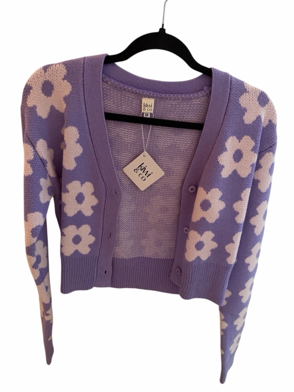 Kiwi & Co Lavender Floral Button-Front Cropped Cardigan